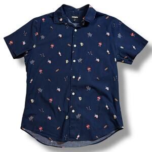 Express Camp Shirt Mens Navy 4th of July Print Short Sleeve Button Up Sz M